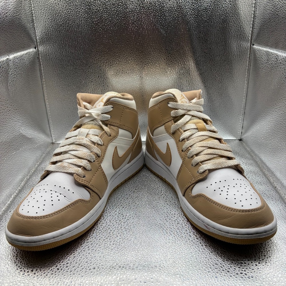 Size 7.5 Nike Air Jordan 1 Mid Hemp Tan Gum White Mens Sneakers 554724-271 - Picture 4 of 11